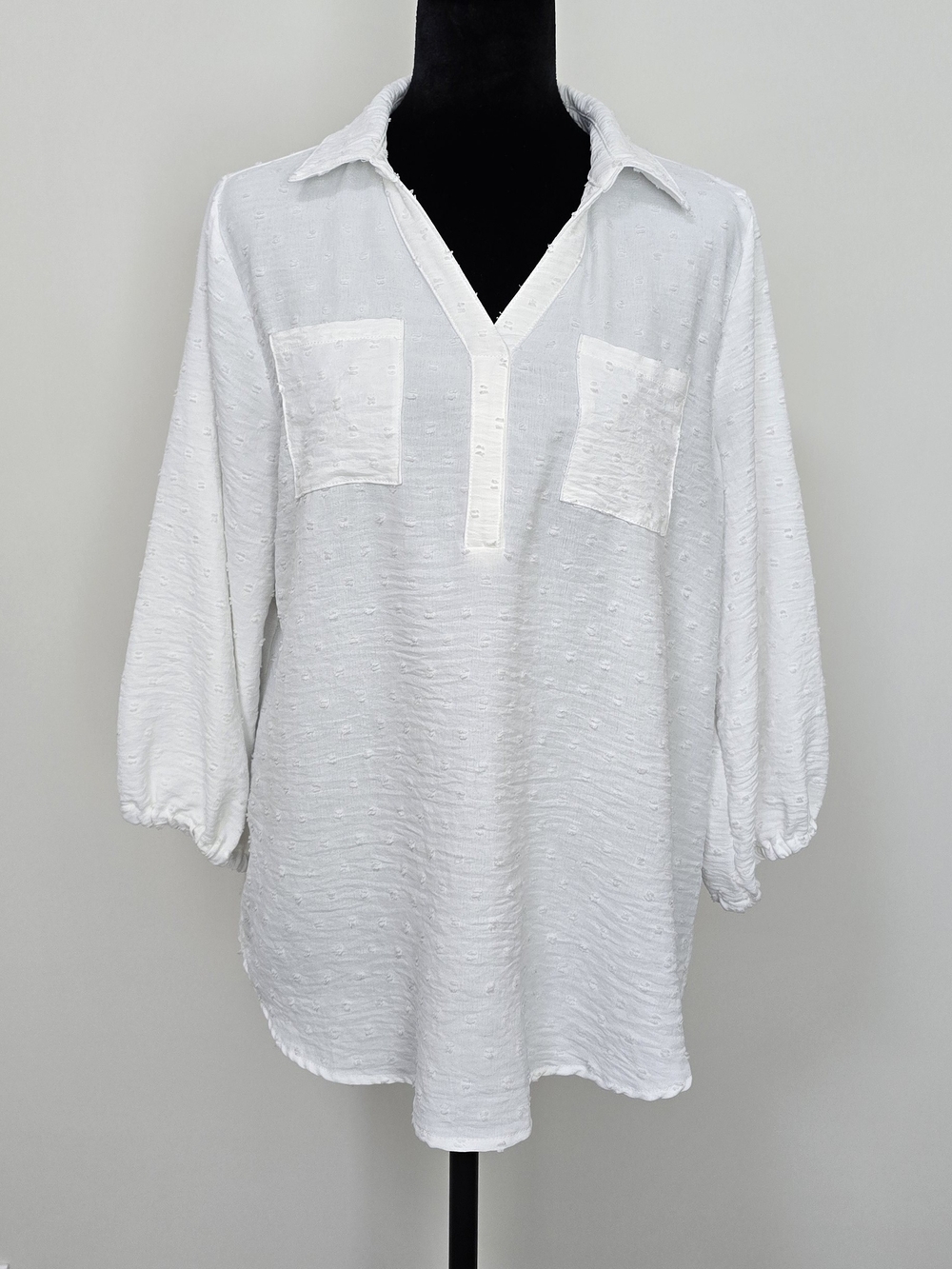 Papermoon White Textured V-Neck Tunic Top